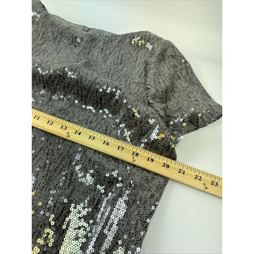 Lauren Ralph Lauren Evening Dress Gray Silver Sequins Shift Short Sleeves New 16 - Picture 10 of 15